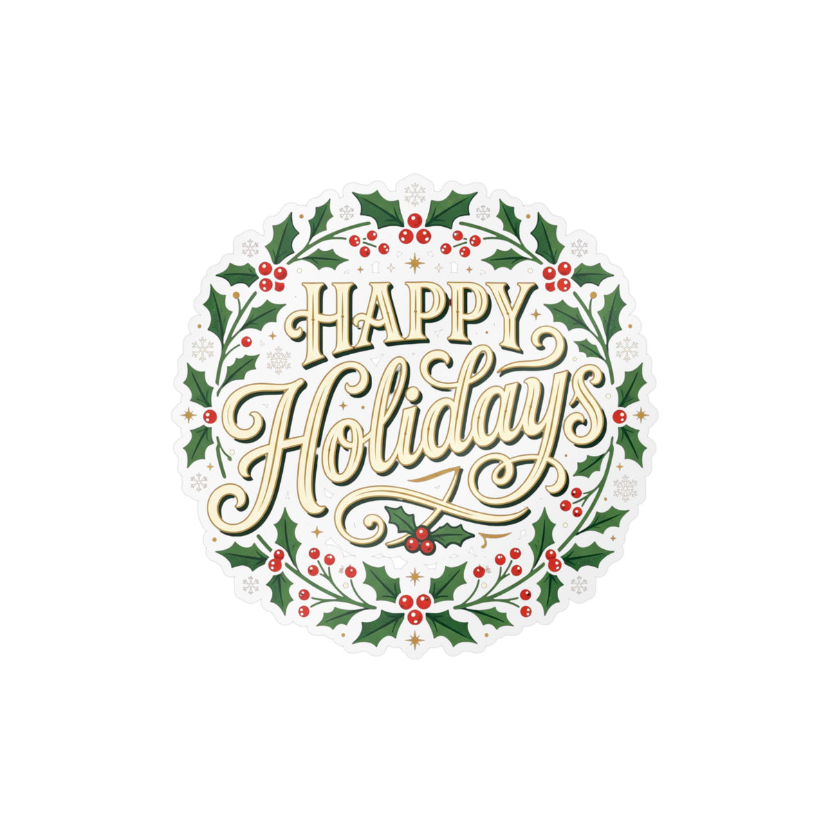 Happy Holidays Holly Wreath Vinyl Decal