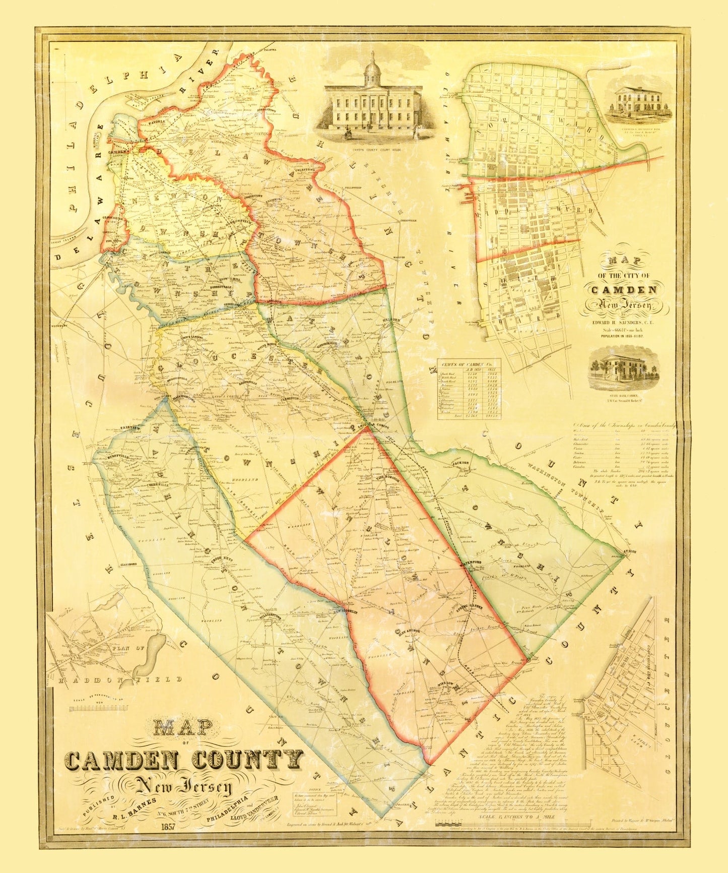 Vintage Map of Camden County, New Jersey 1857