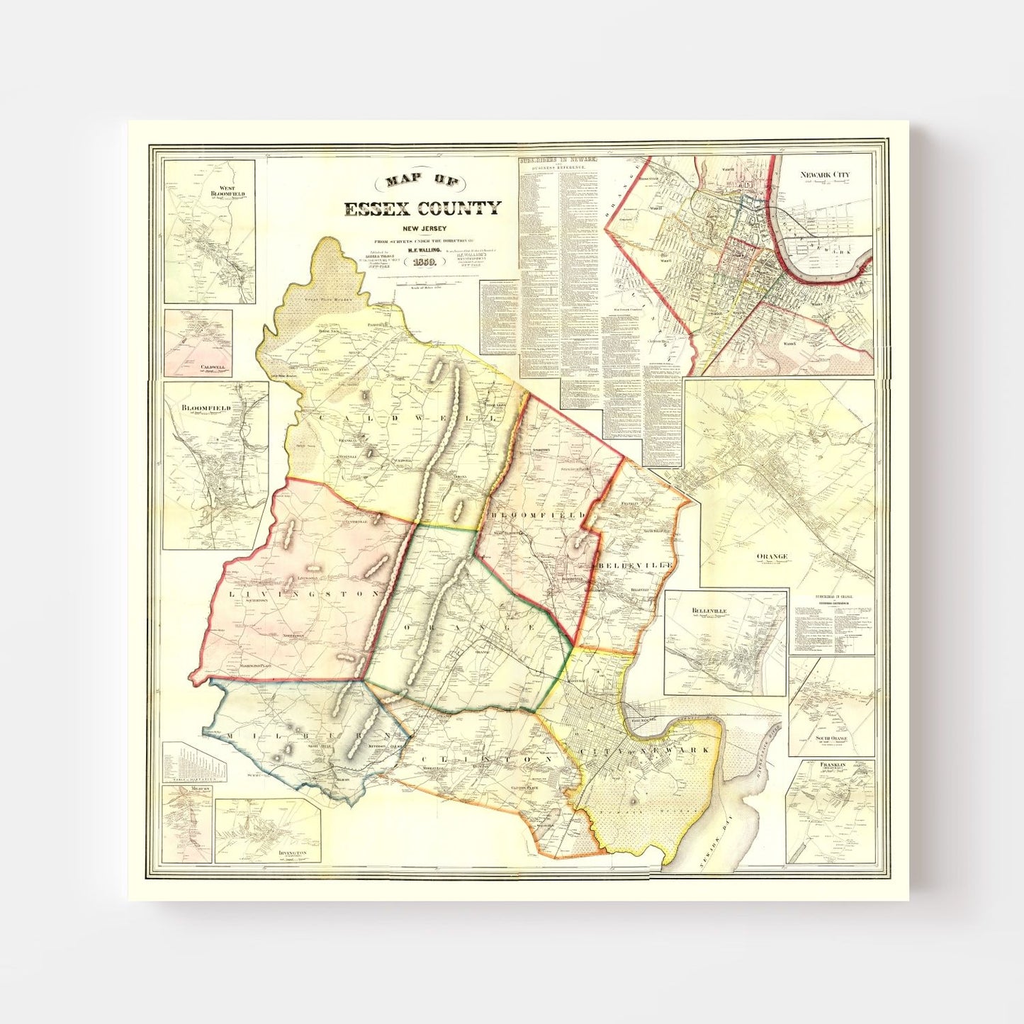 Vintage Map of Essex County, New Jersey 1859