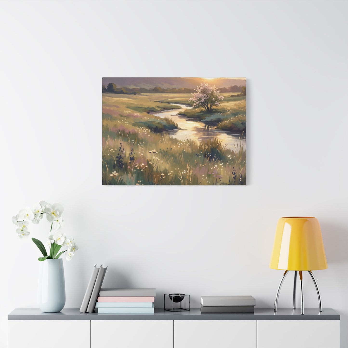 Serene Meadow Stream Matte Canvas Art — Stretched Wall Decor