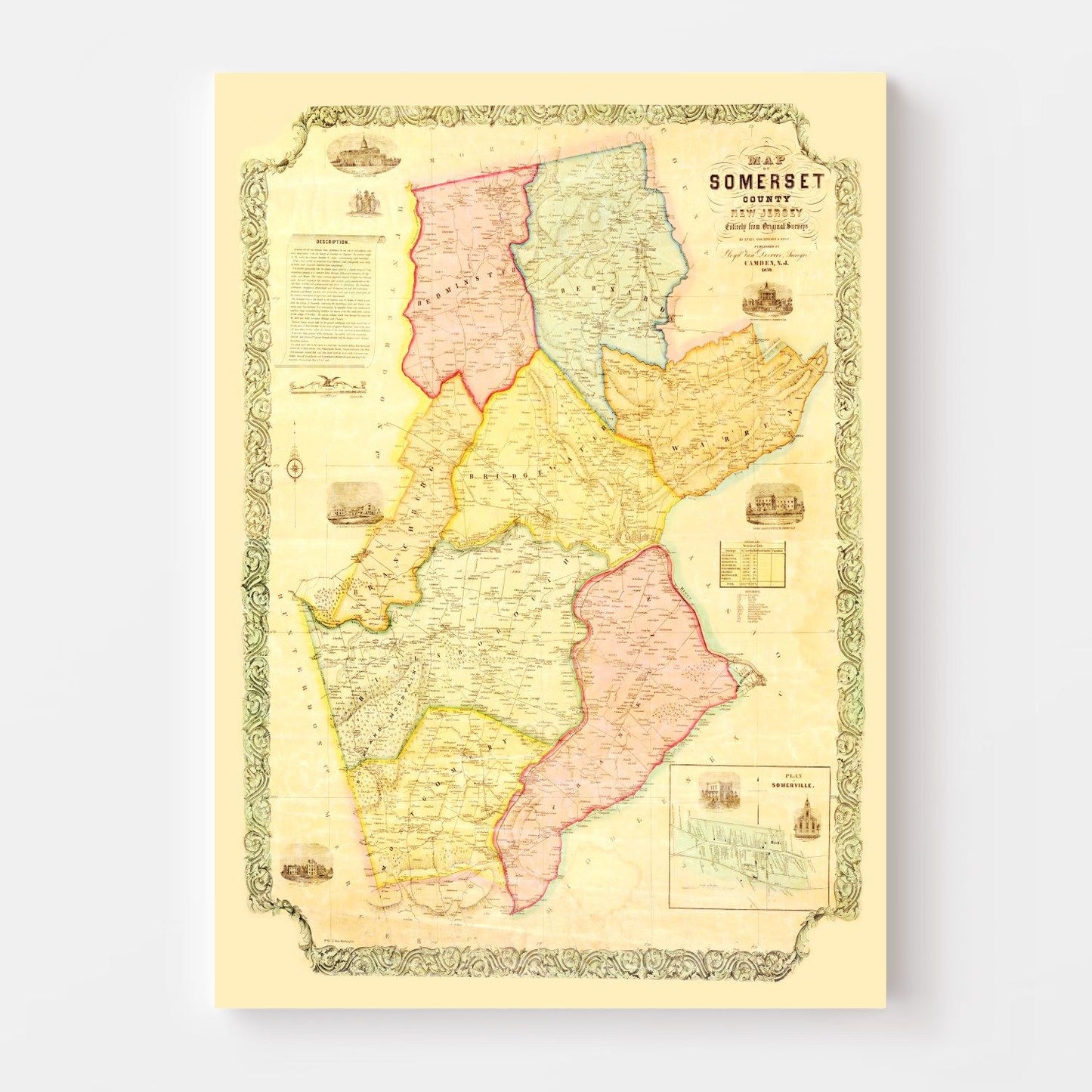 Vintage Map of Somerset County, New Jersey 1850
