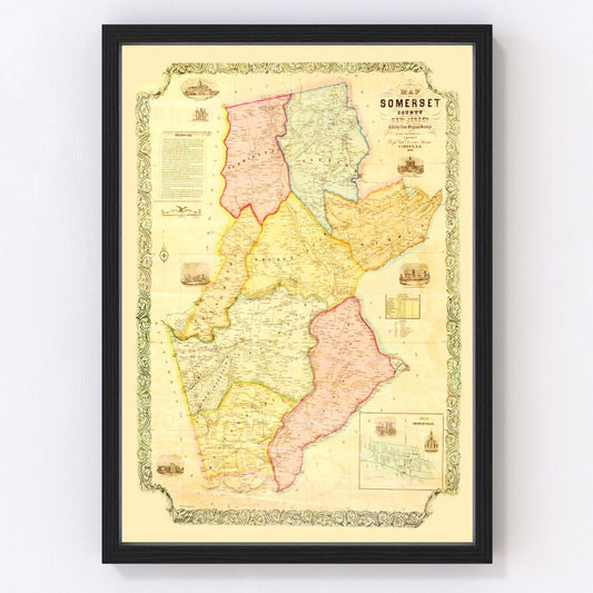 Vintage Map of Somerset County, New Jersey 1850