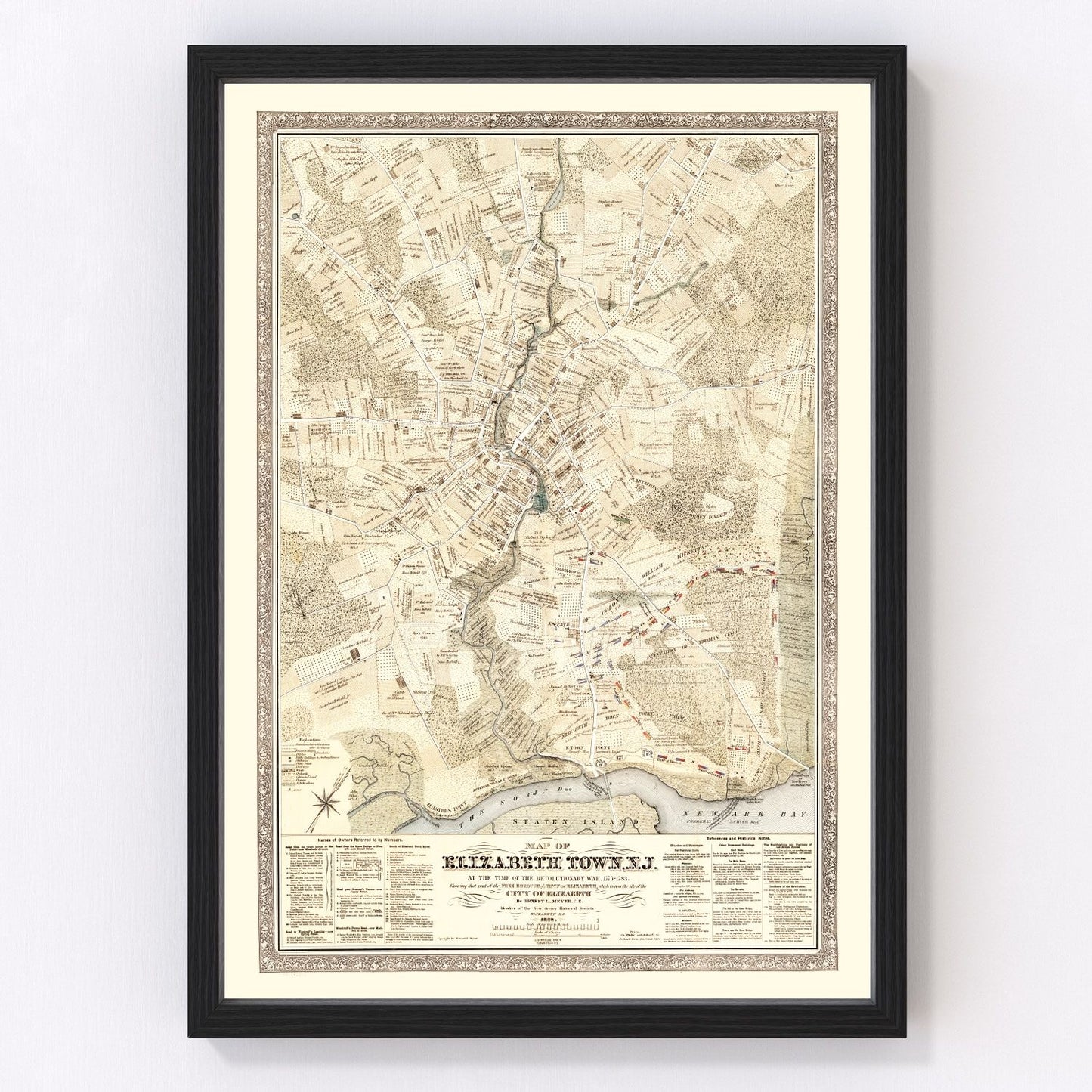 Vintage Map of Elizabethtown County, New Jersey 1775