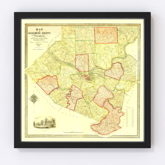Vintage Map of Allegheny County, Pennsylvania 1851