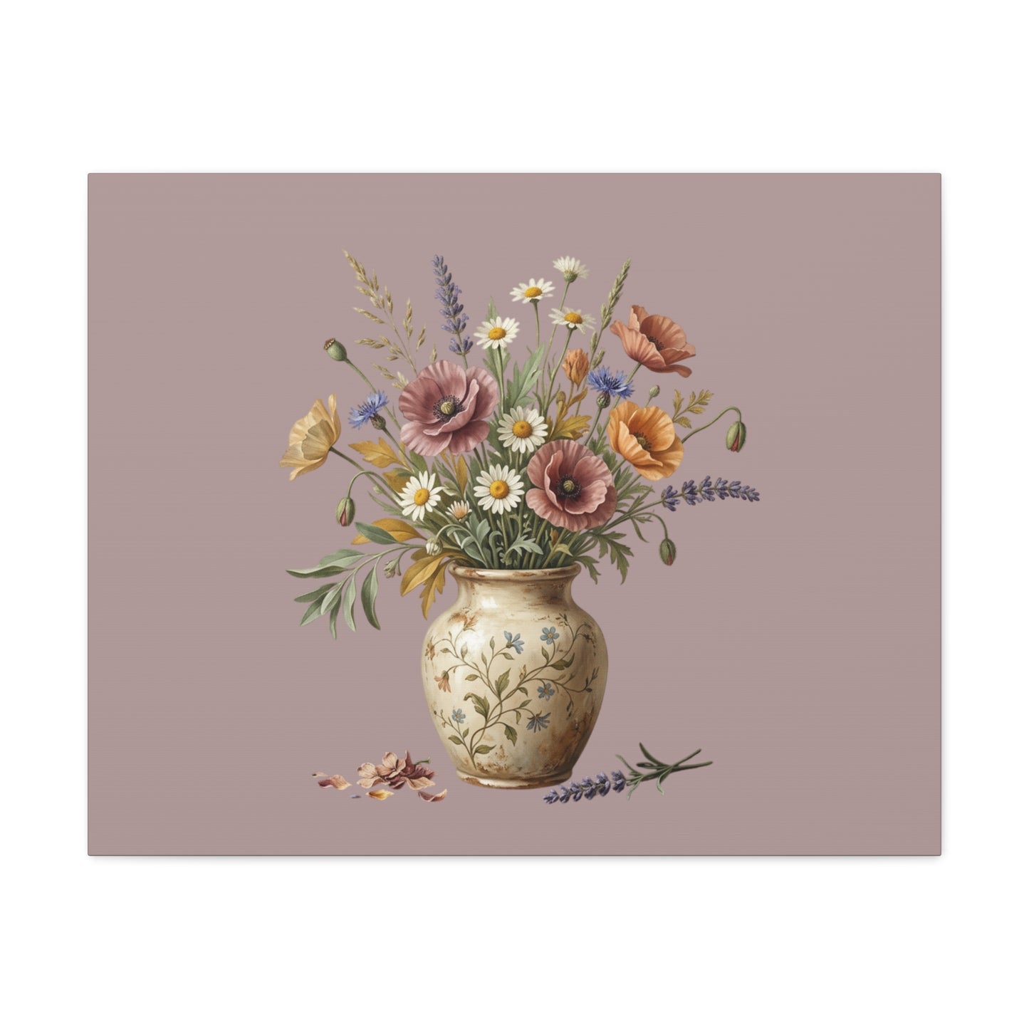 Botanical Vase Floral Canvas Print — Vintage Wildflower Wall Art