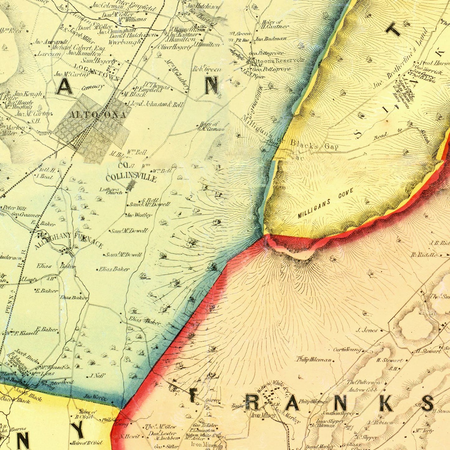 Vintage Map of Blair County, Pennsylvania 1859