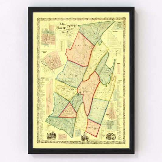 Vintage Map of Blair County, Pennsylvania 1859