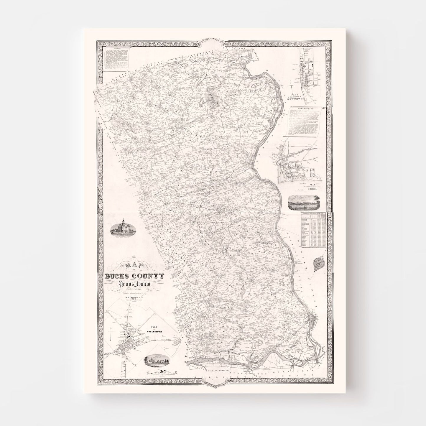 Vintage Map of Bucks County, Pennsylvania 1850