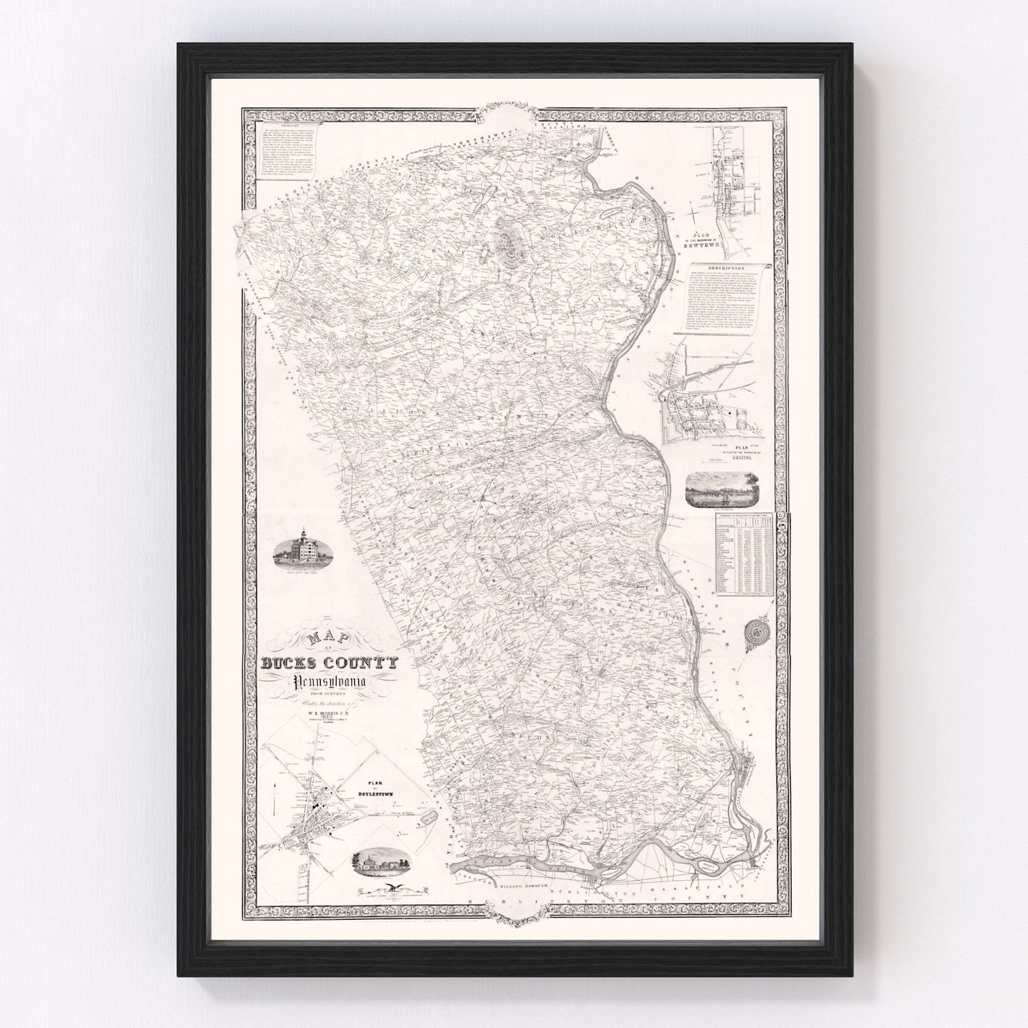 Vintage Map of Bucks County, Pennsylvania 1850