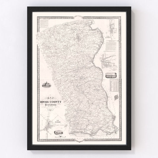 Vintage Map of Bucks County, Pennsylvania 1850