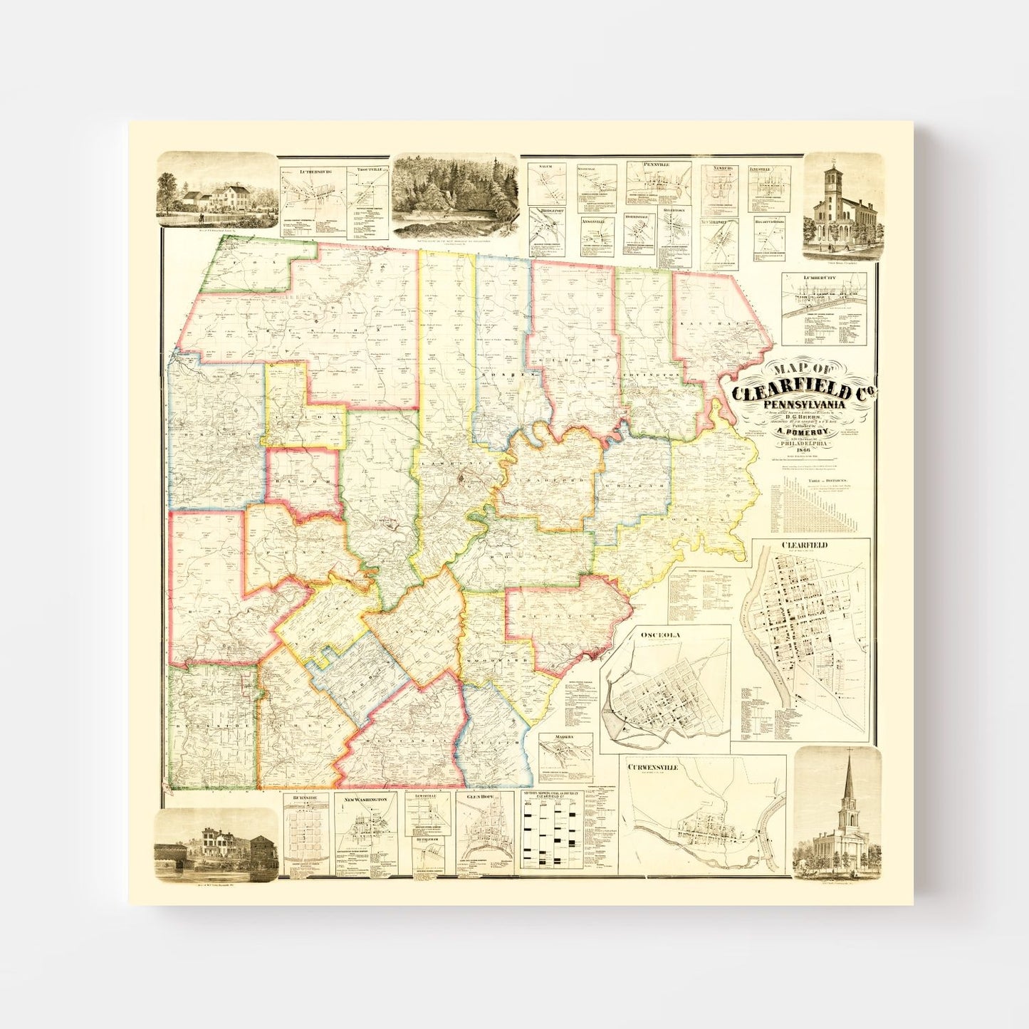 Vintage Map of Clearfield County, Pennsylvania 1866