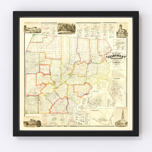 Vintage Map of Clearfield County, Pennsylvania 1866