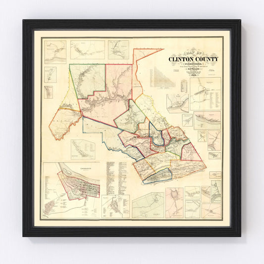 Vintage Map of Clinton County, Pennsylvania 1862