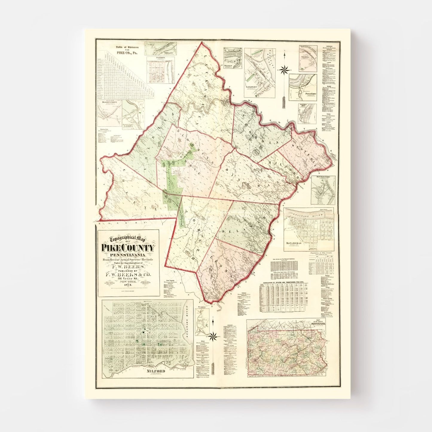 Vintage Map of Pike County, Pennsylvania 1872