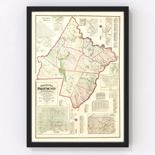 Vintage Map of Pike County, Pennsylvania 1872