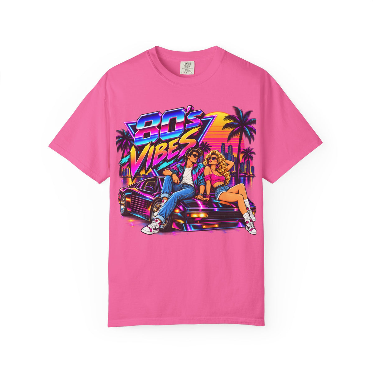 80s Vibes retro car scene T-shirt | neon palm sunset