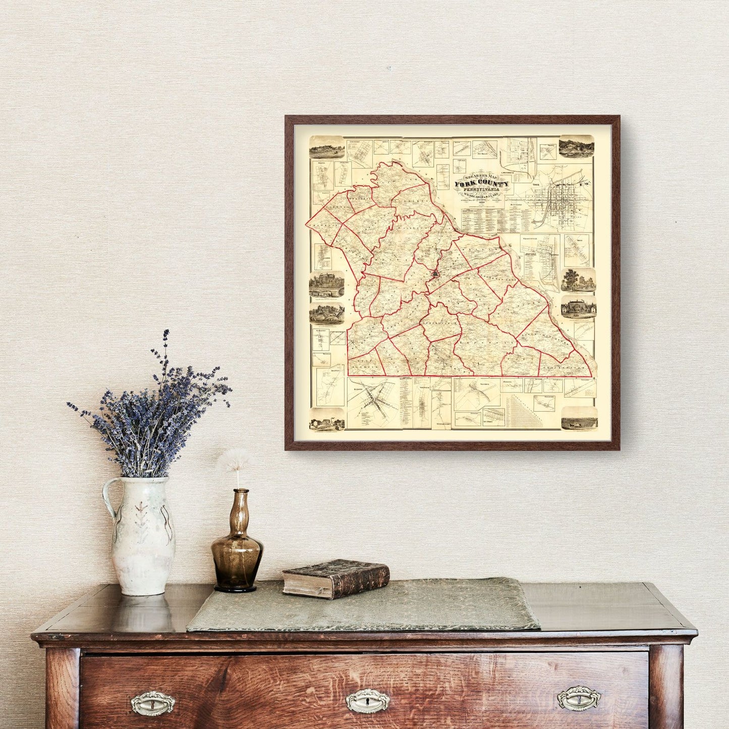 Vintage Map of York County, Pennsylvania 1860