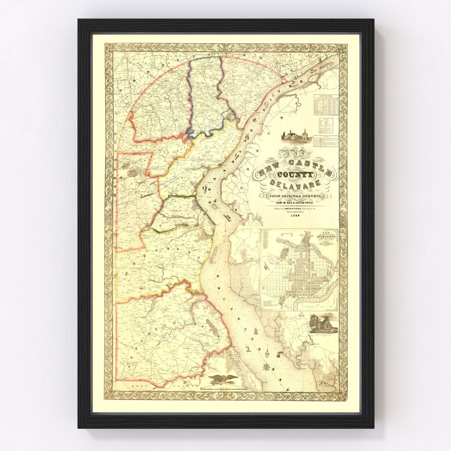 Vintage Map of New Castle County, Delaware 1849
