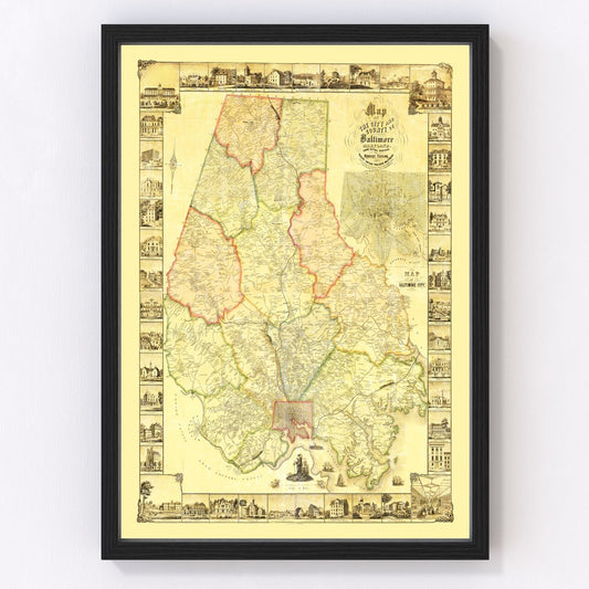 Vintage Map of Baltimore County, Maryland 1857