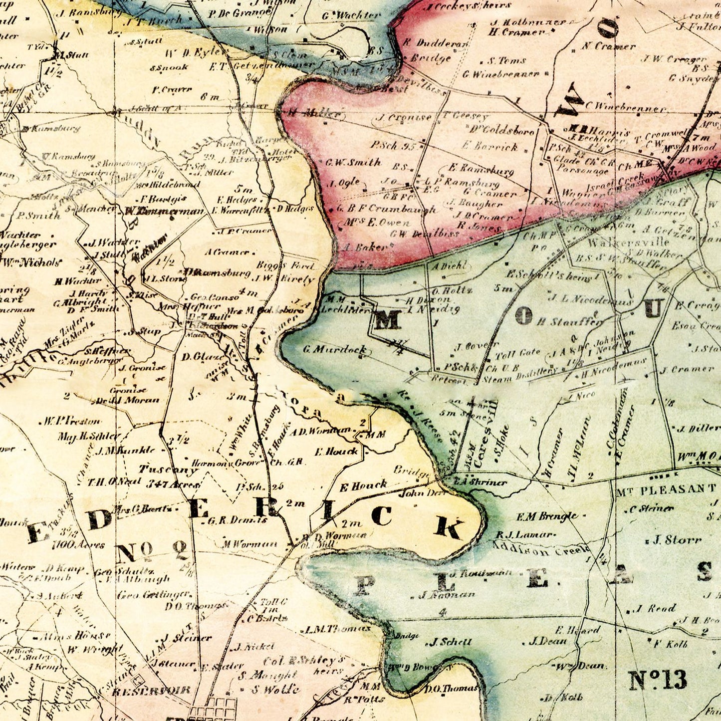 Vintage Map of Frederick County, Maryland 1858