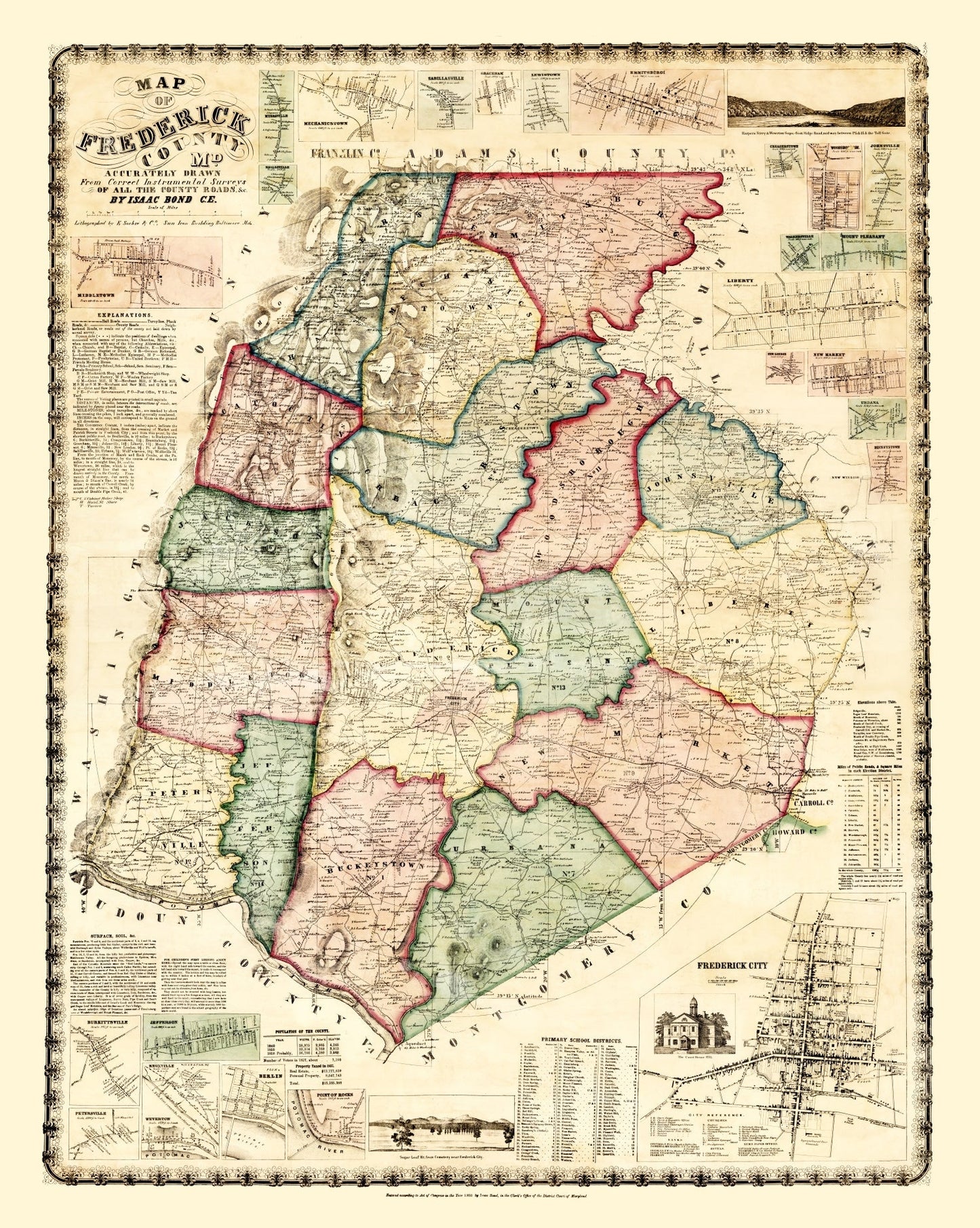 Vintage Map of Frederick County, Maryland 1858
