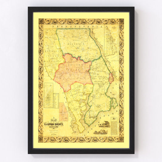 Vintage Map of Harford County, Maryland 1861
