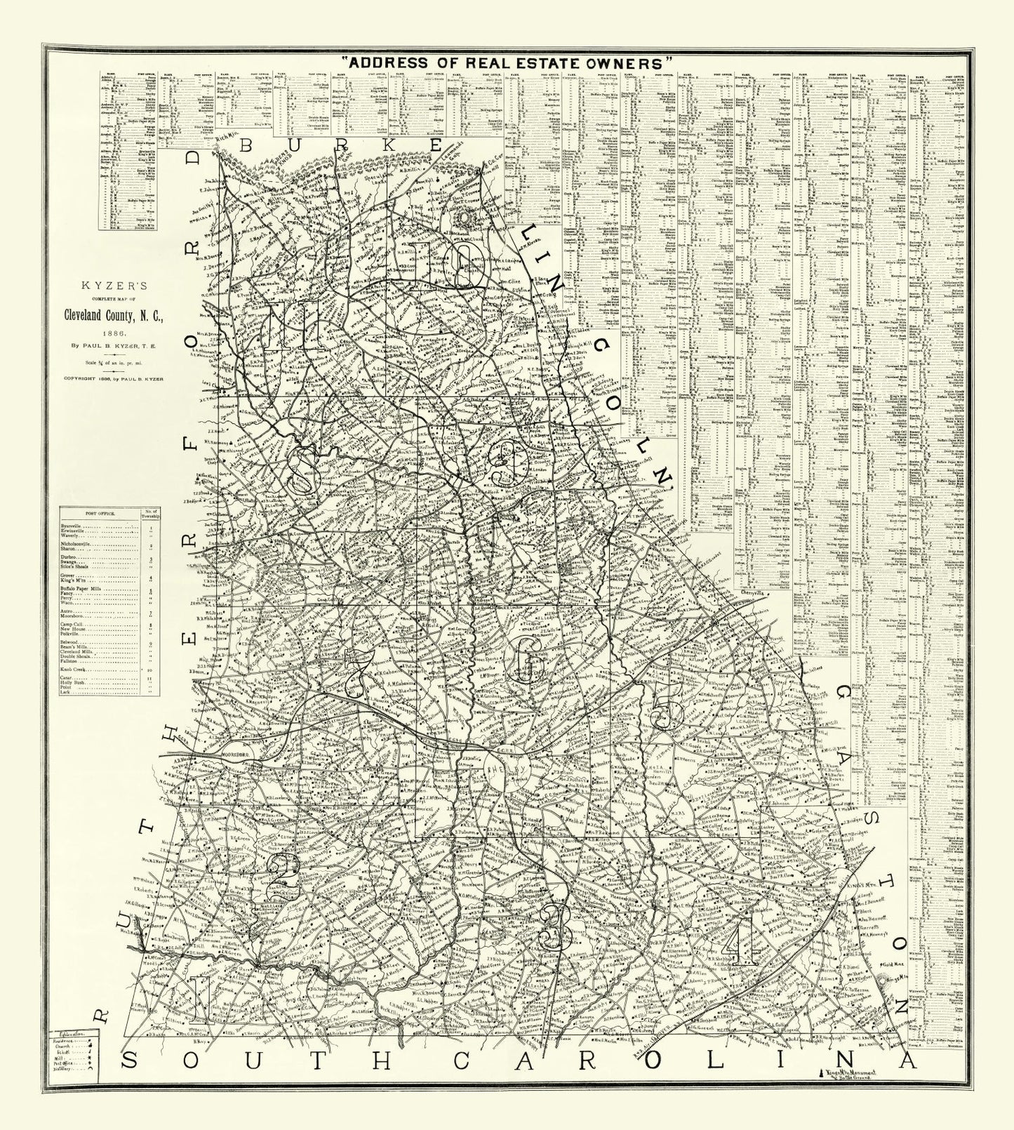 Vintage Map of Cleveland County, North Carolina 1886