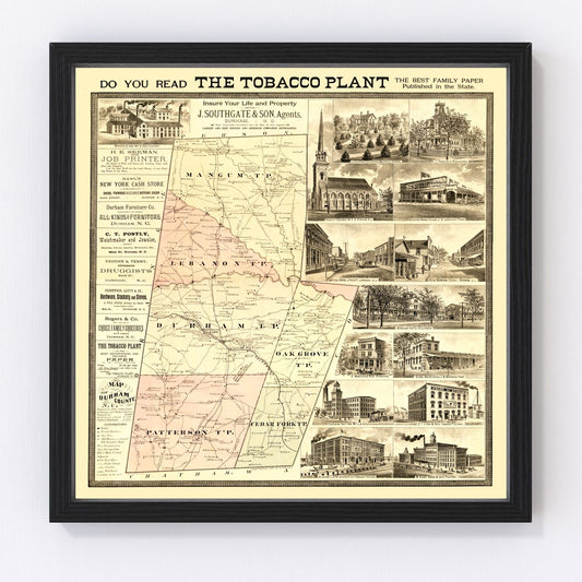 Vintage Map of Durham County, North Carolina 1887