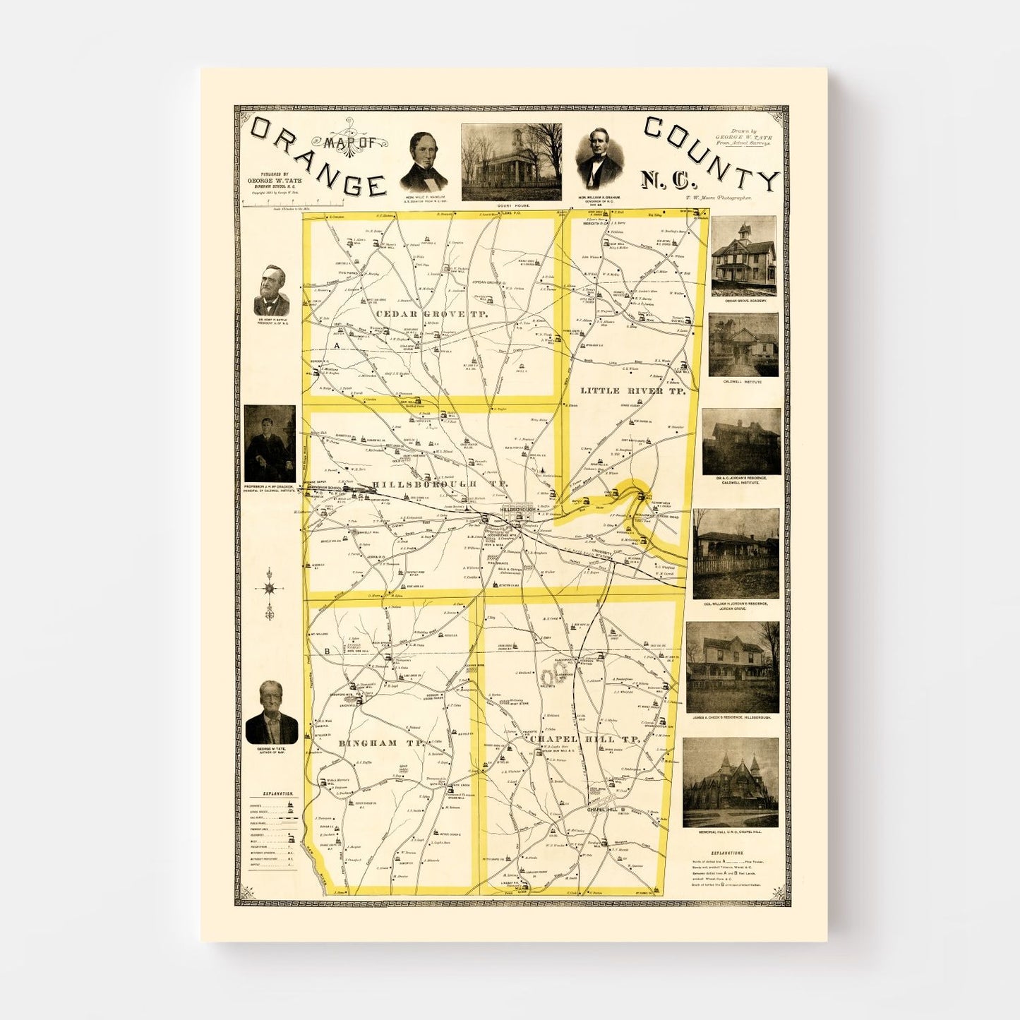 Vintage Map of Orange County, North Carolina 1891