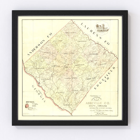 Vintage Map of Abbeville County, South Carolina 1895