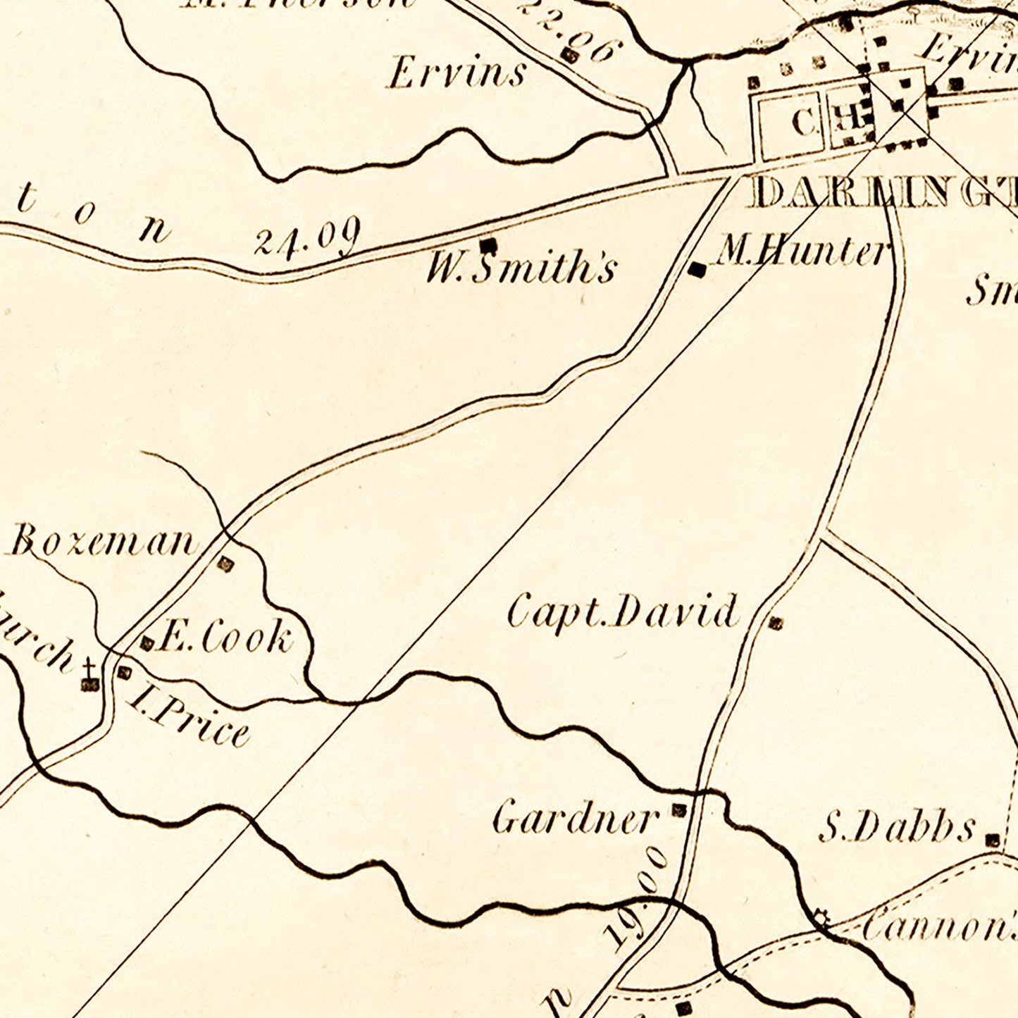 Vintage Map of Darlington District County, South Carolina 1825