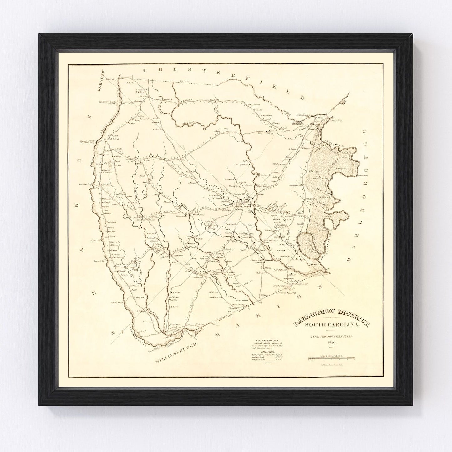 Vintage Map of Darlington District County, South Carolina 1825