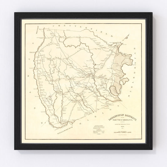 Vintage Map of Darlington District County, South Carolina 1825