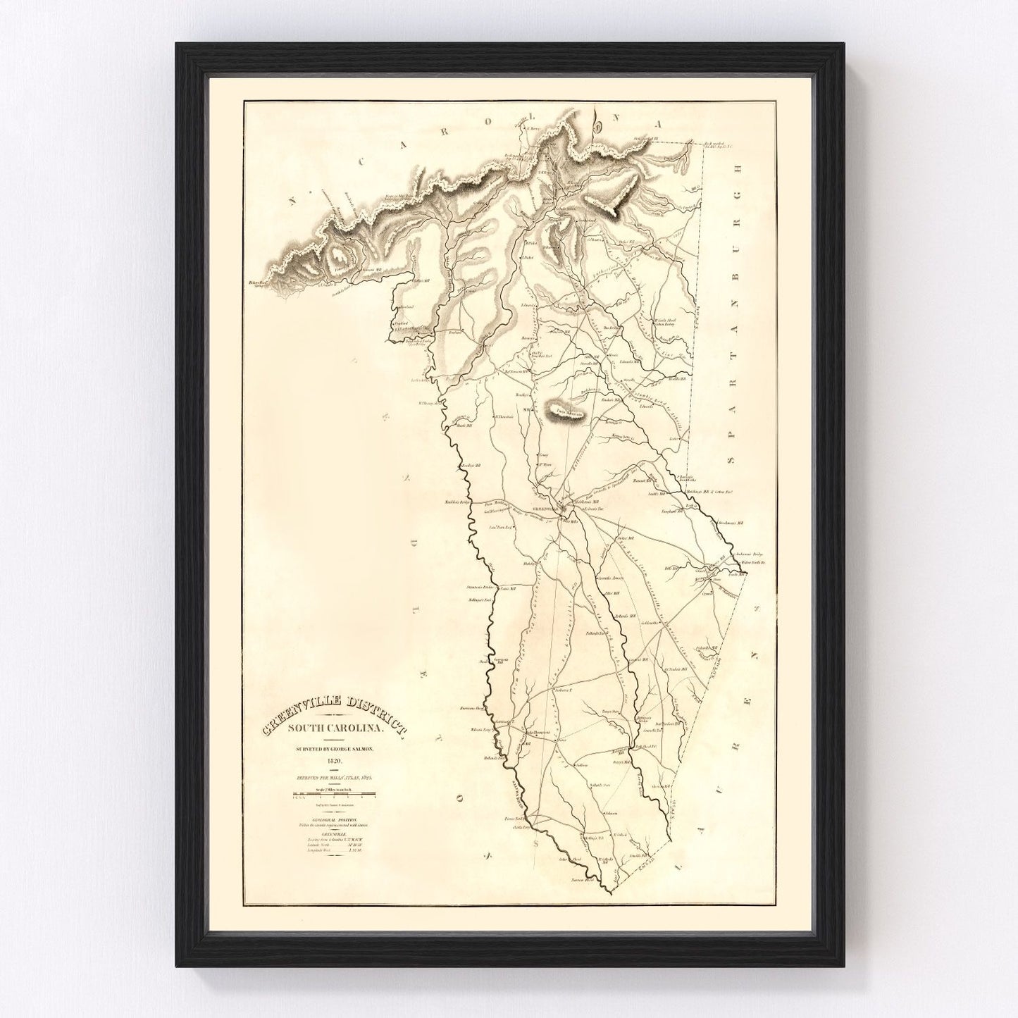 Vintage Map of Greenville District County, South Carolina 1825