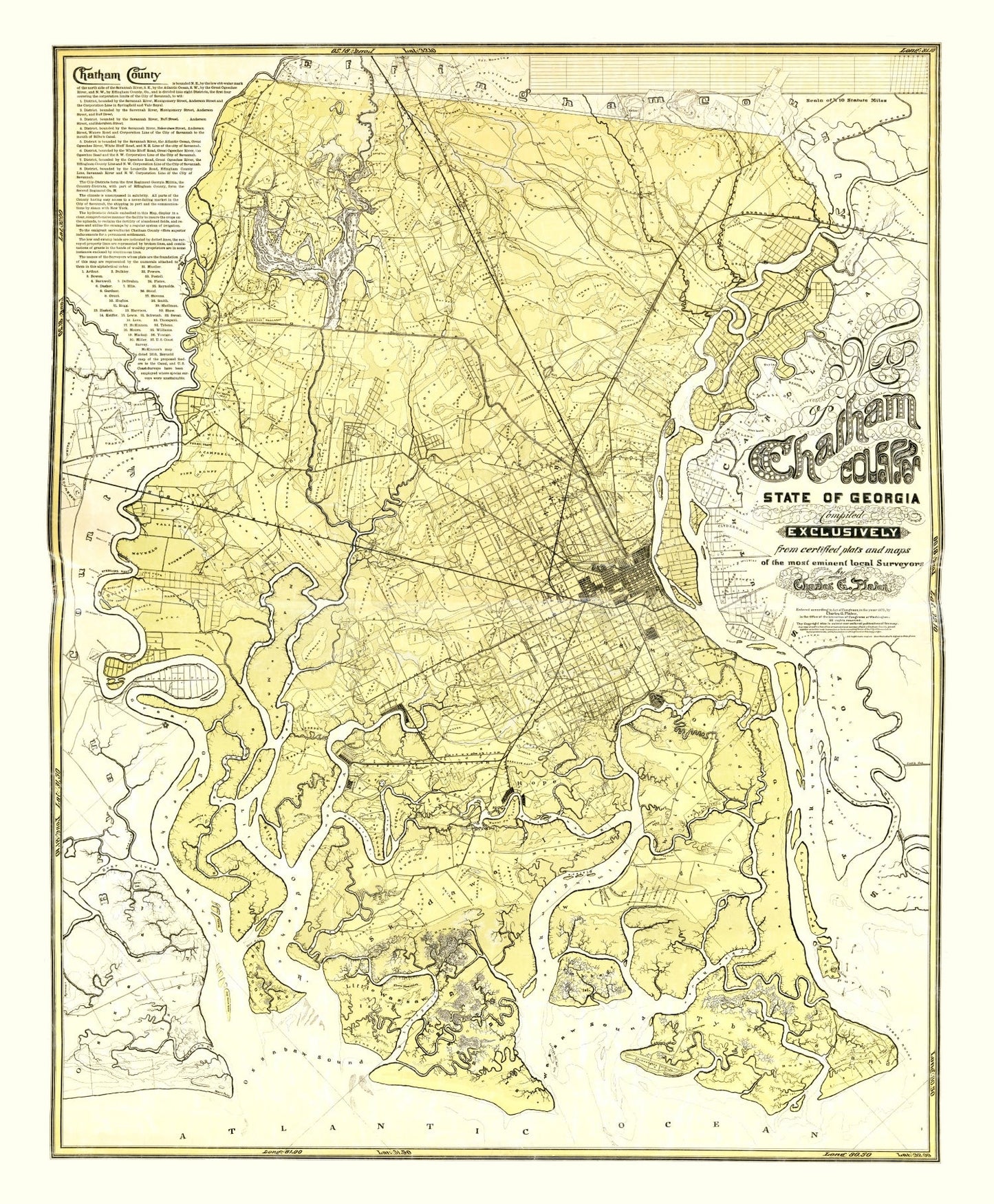 Vintage Map of Chatham County, Georgia 1875