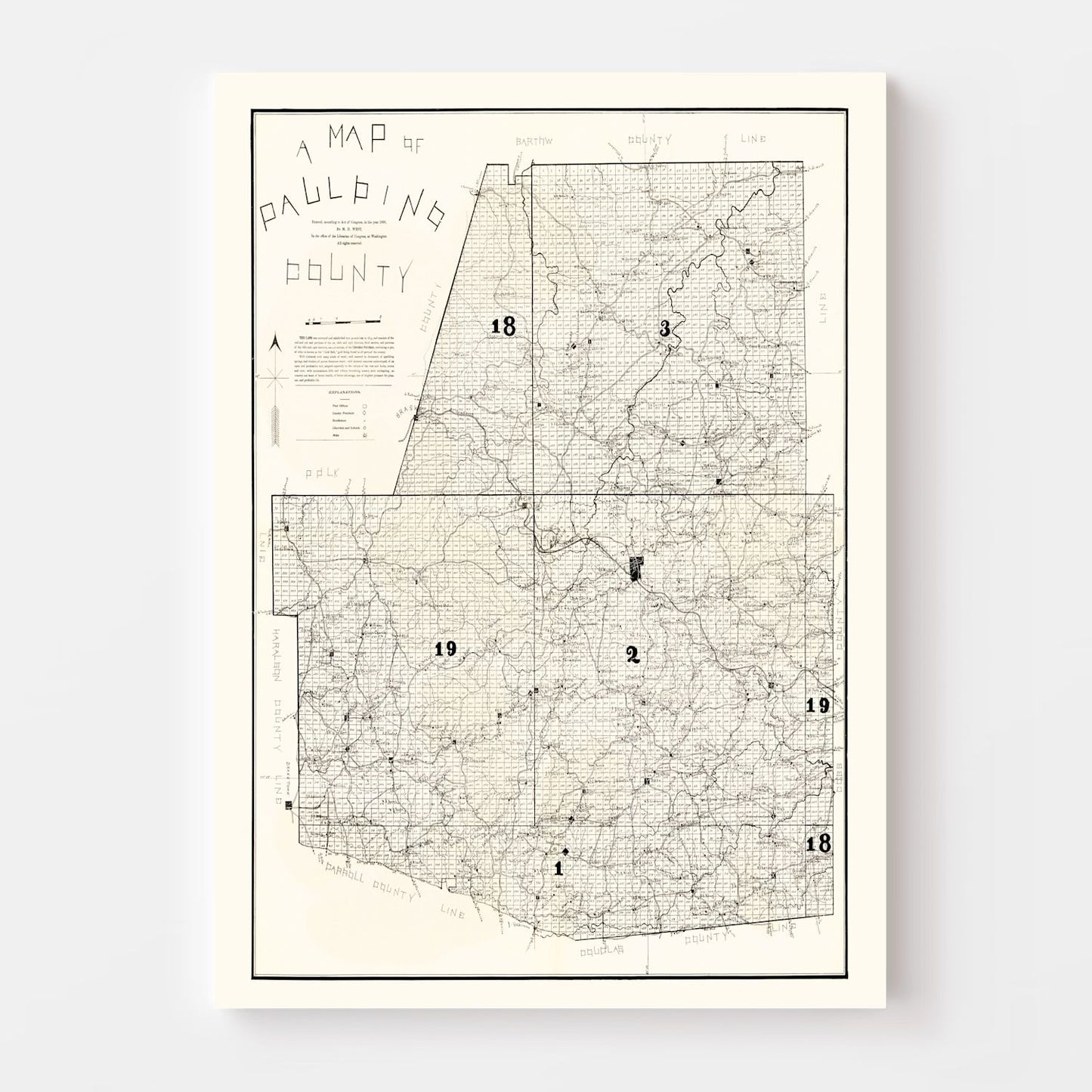 Vintage Map of Paulding County, Georgia 1896