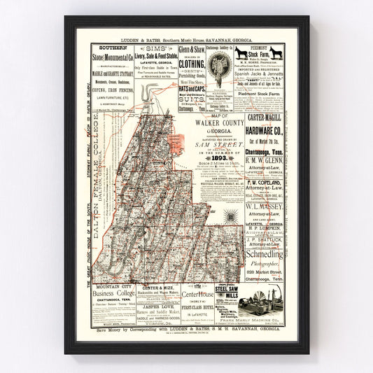 Vintage Map of Walker County, Georgia 1893