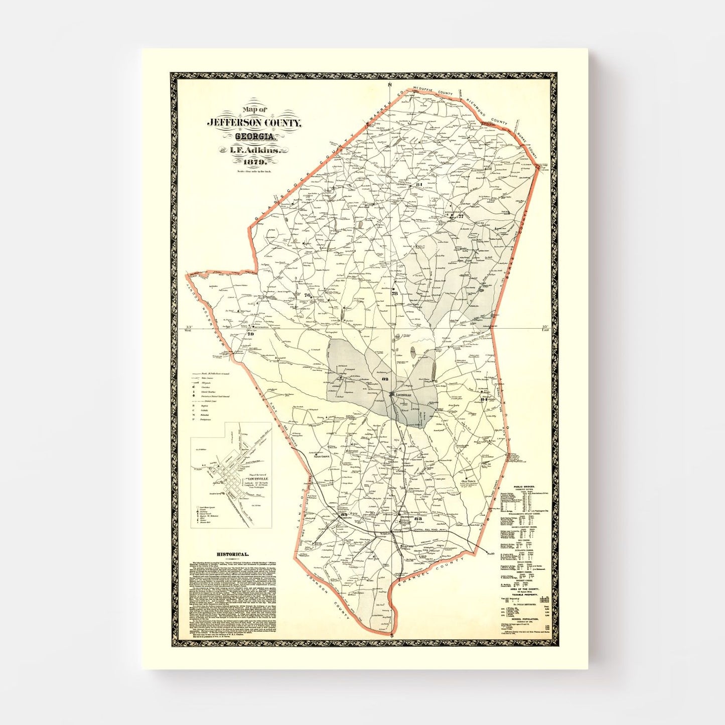 Vintage Map of Jefferson County, Georgia 1879