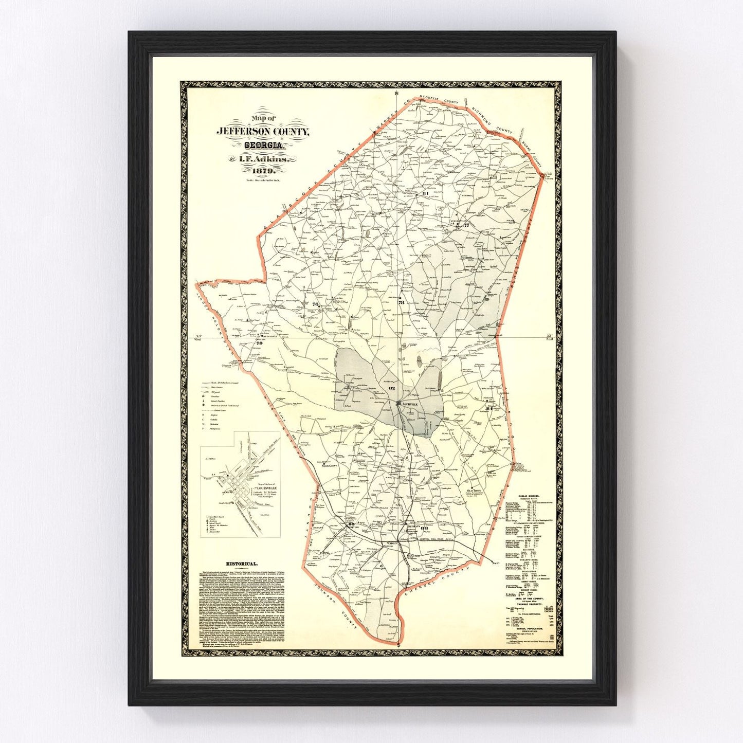 Vintage Map of Jefferson County, Georgia 1879