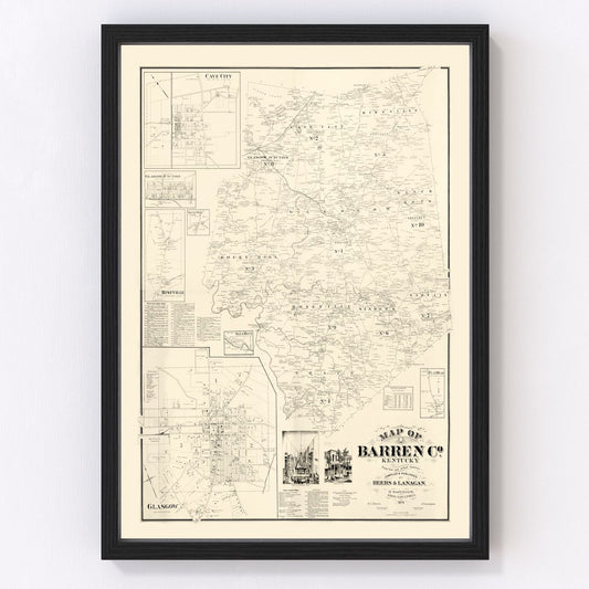 Vintage Map of Barren County, Kentucky 1879