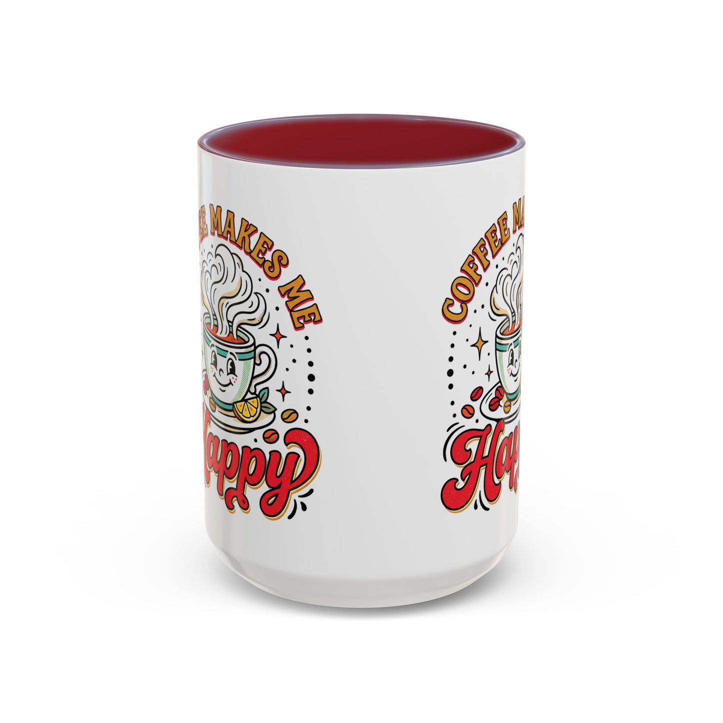 Coffee Mug — "Coffee Makes Me Happy" Cute Retro Accent Mug (11/15oz)