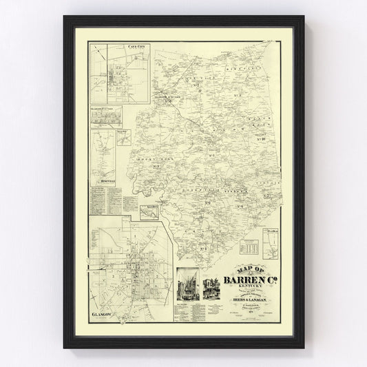 Vintage Map of Barren County, Kentucky 1879