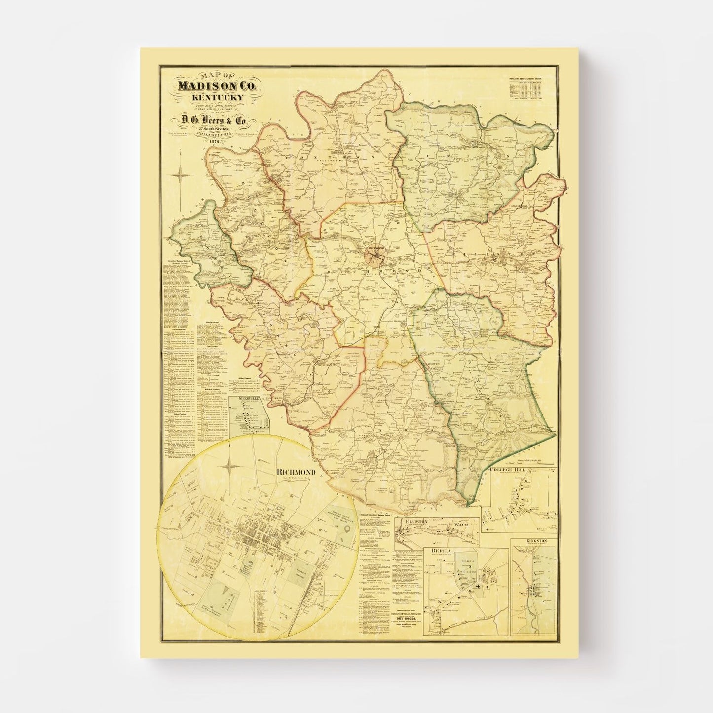 Vintage Map of Madison County, Kentucky 1876