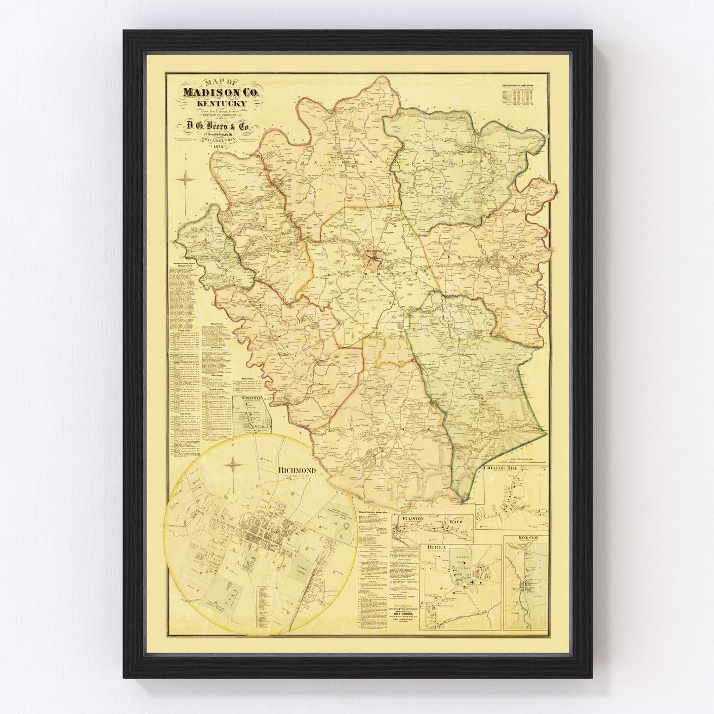 Vintage Map of Madison County, Kentucky 1876