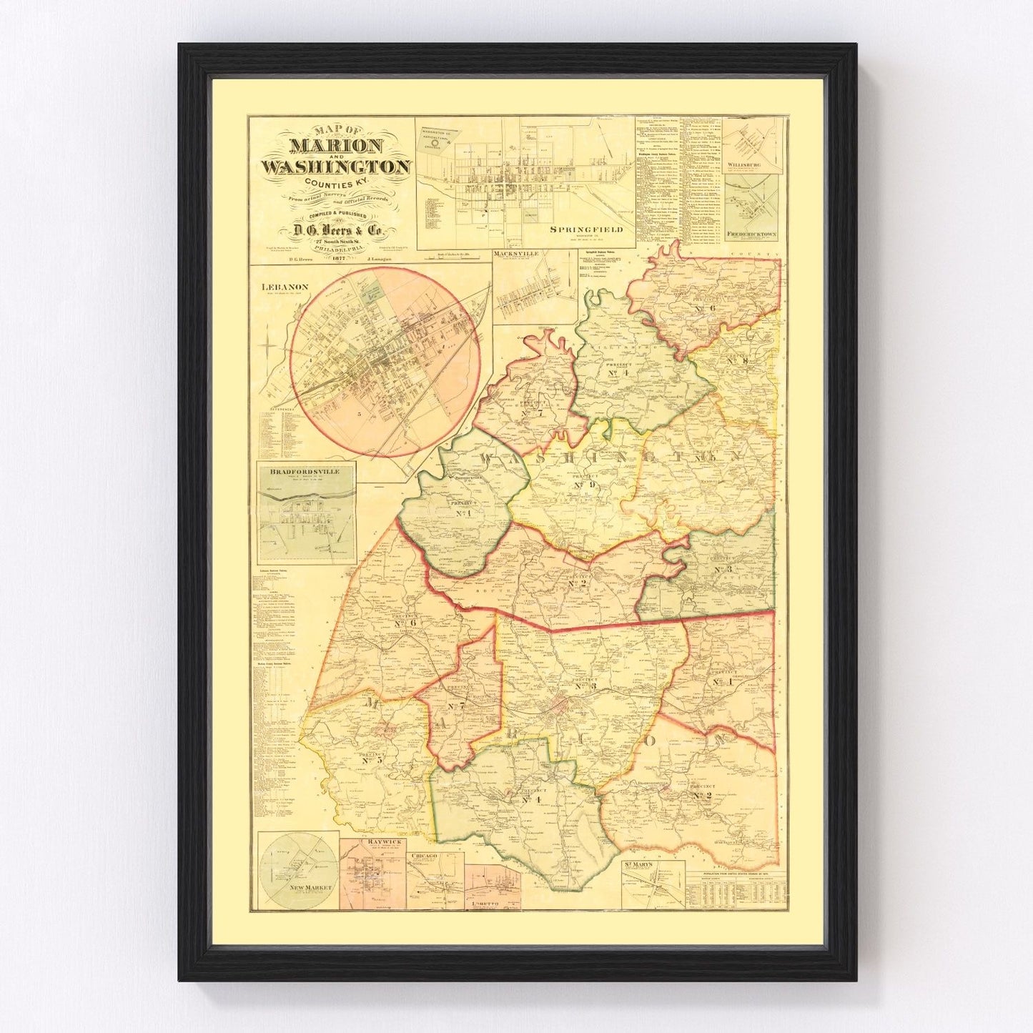 Vintage Map of Marion County, Kentucky 1877