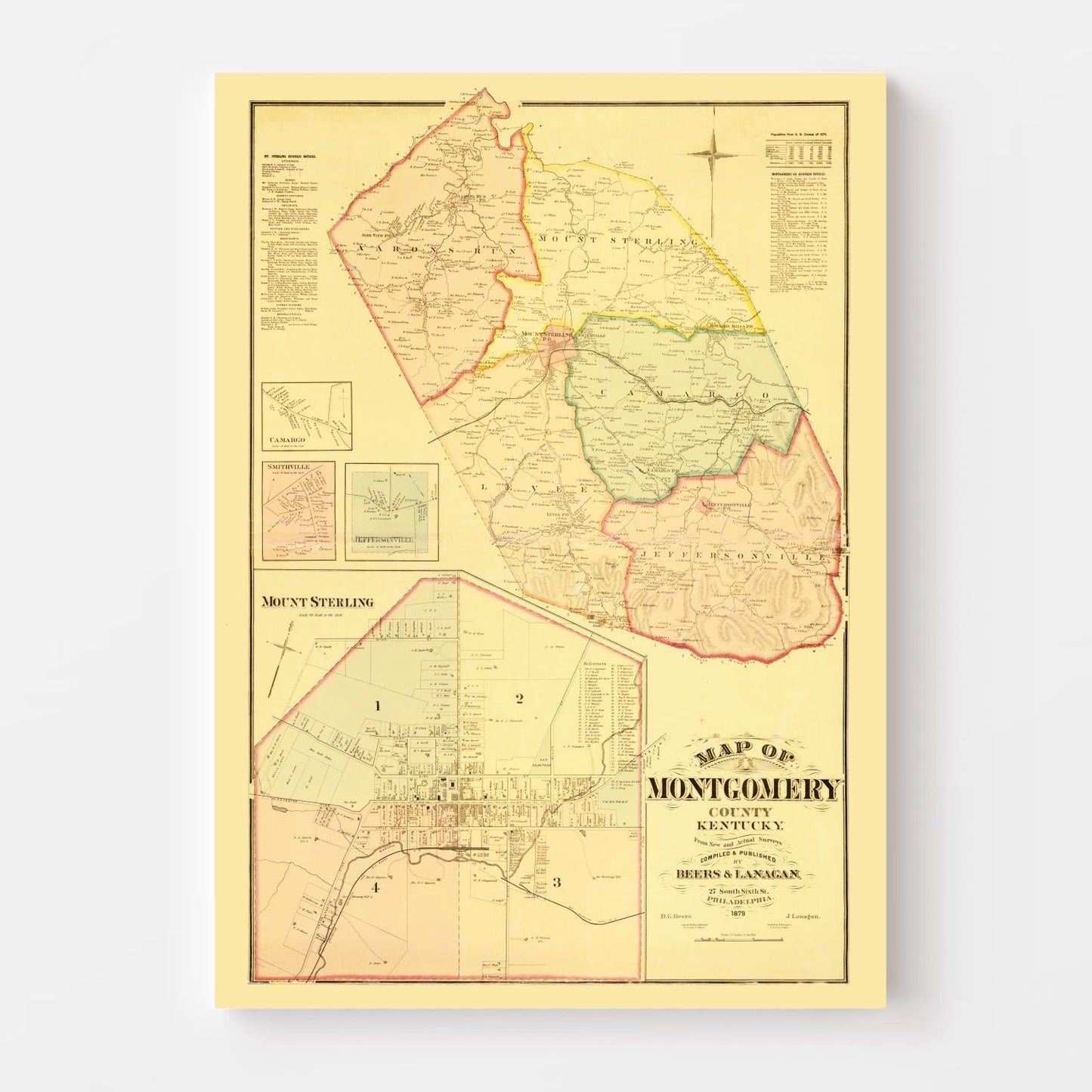 Vintage Map of Montgomery County, Kentucky 1879