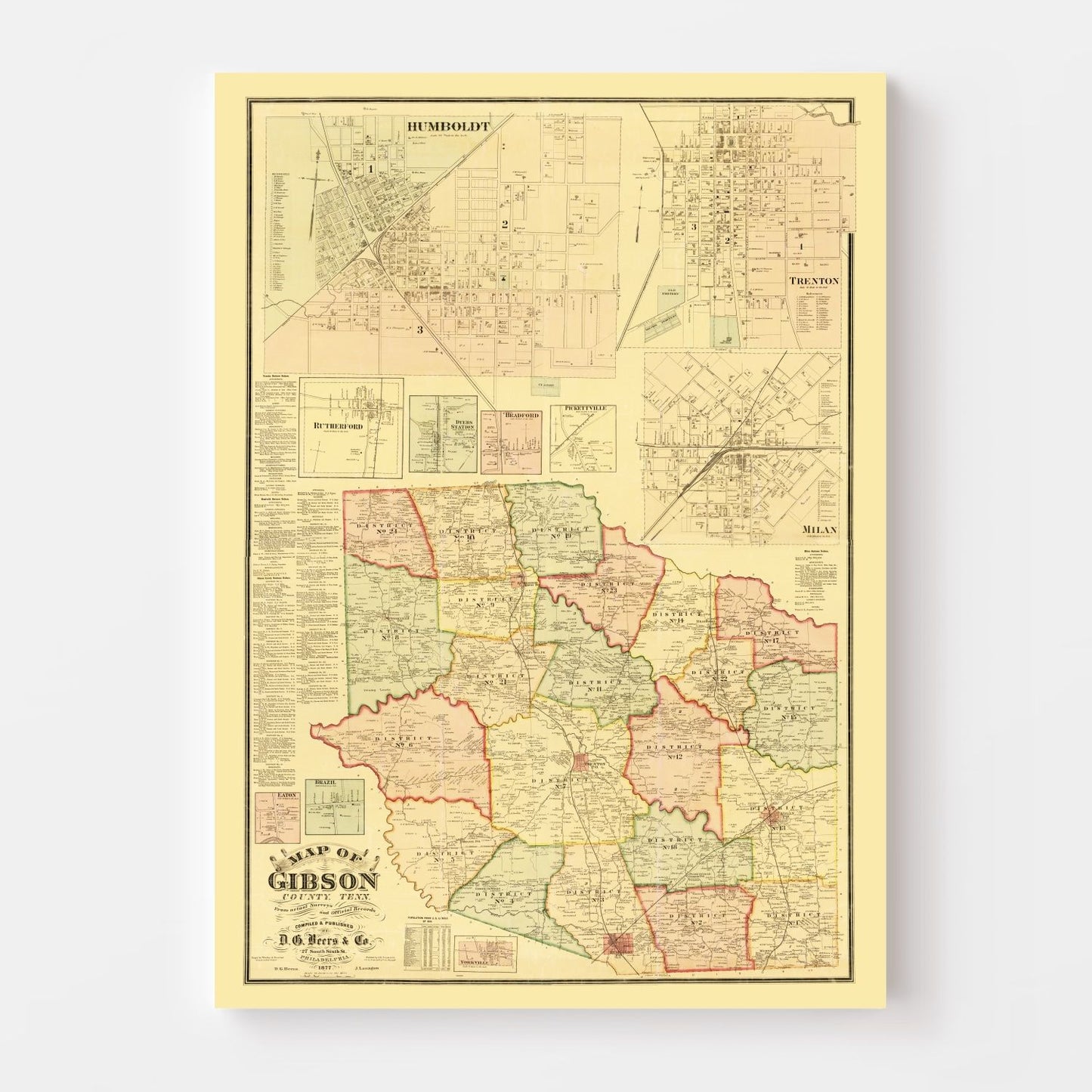 Vintage Map of Gibson County, Tennessee 1877
