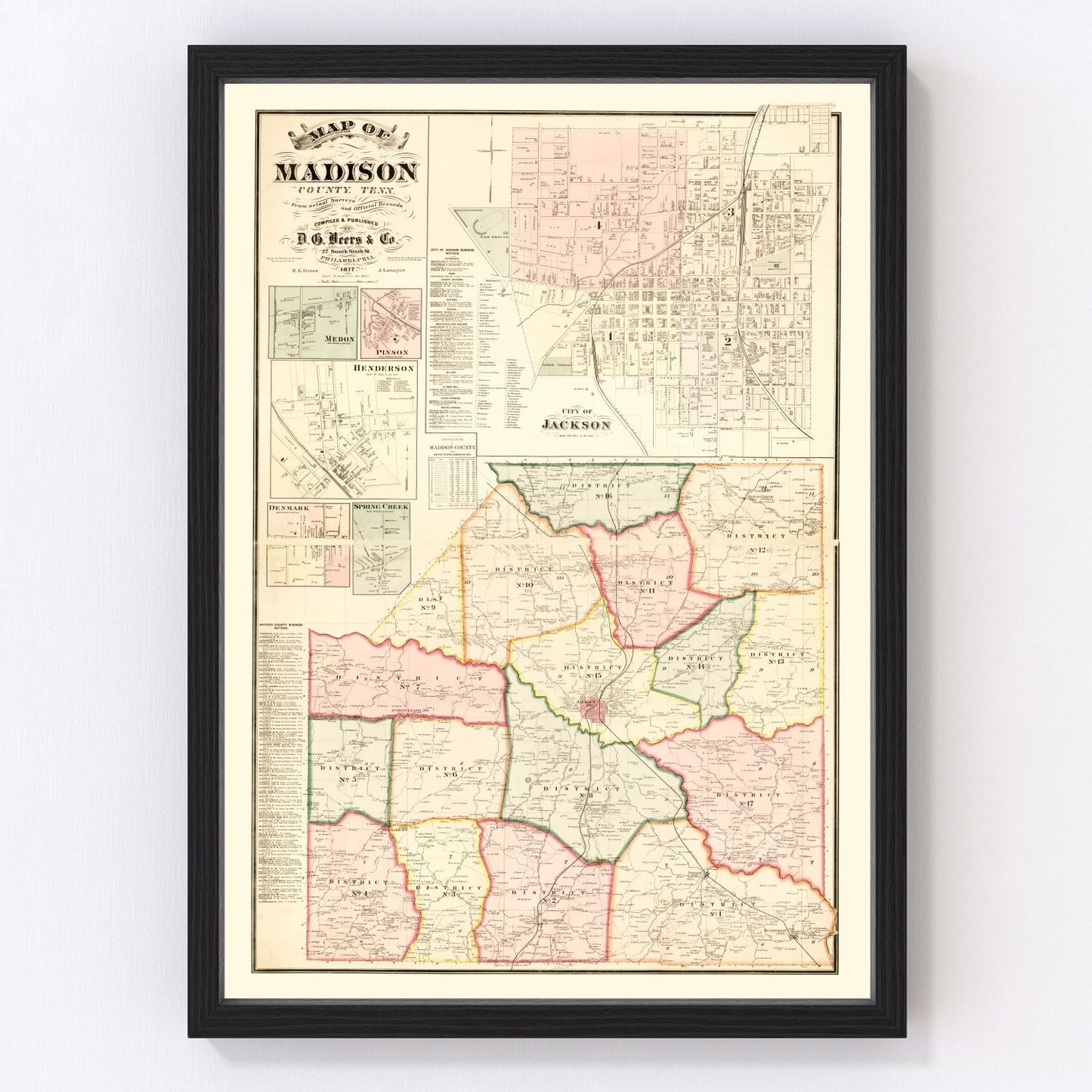 Vintage Map of Madison County, Tennessee 1877