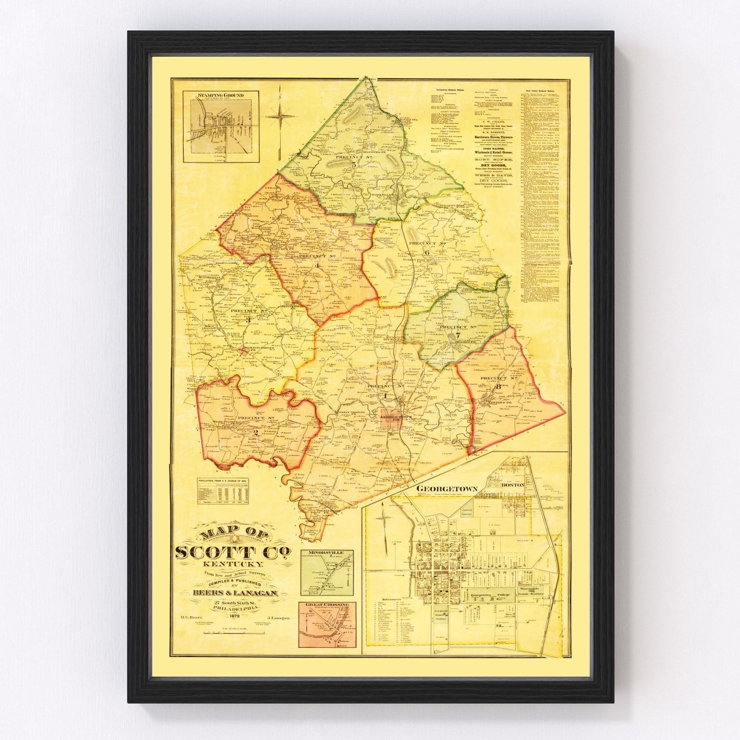 Vintage Map of Scott County, Kentucky 1879