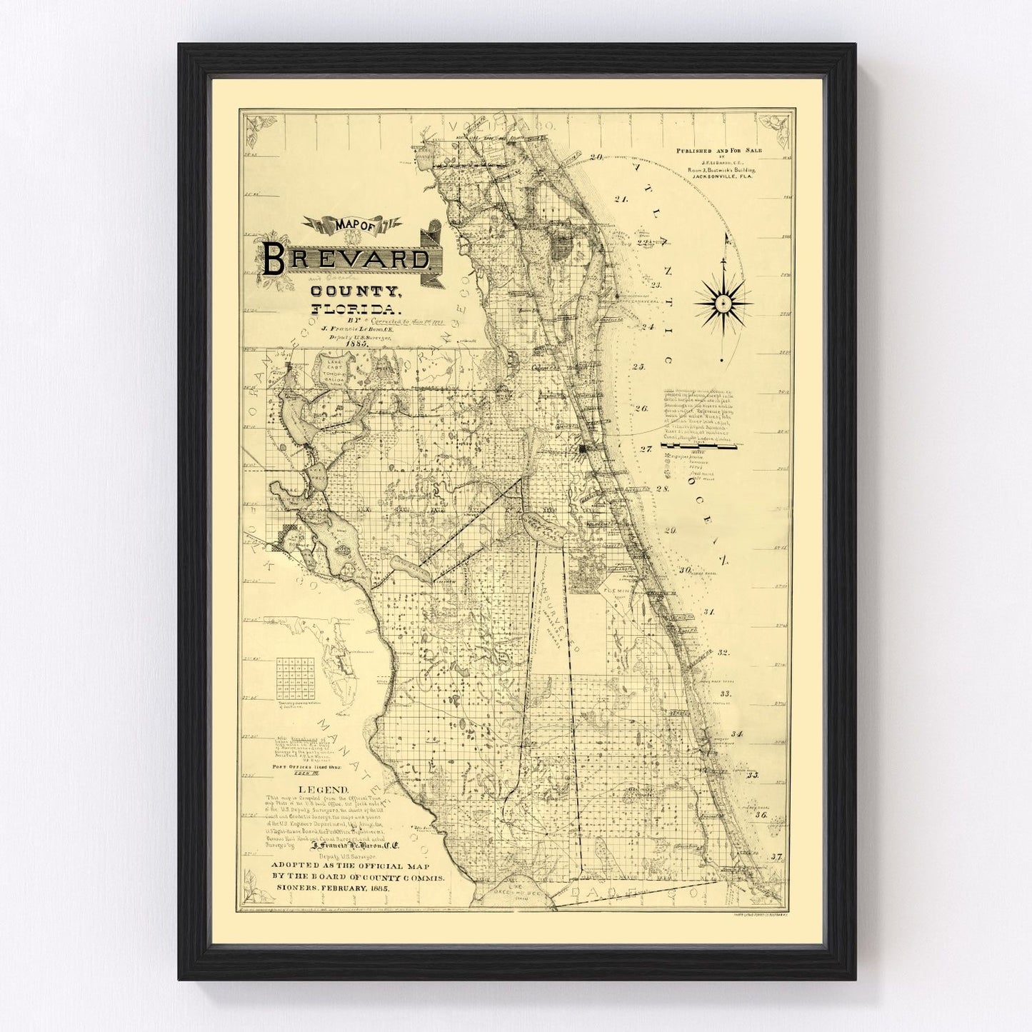 Vintage Map of Brevard County, Florida 1893